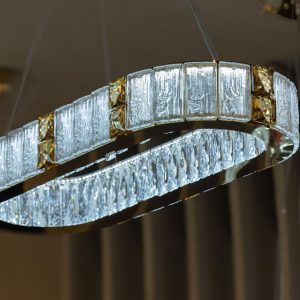 Chandelier 80/30 LED Oval Square Crystal 5730 Solitaire Gold