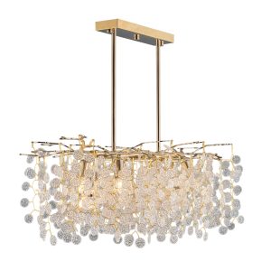 Chandelier 85 X 40 Cm Oval Laser Branches Code 5622 With Solitaire Gold Crystal